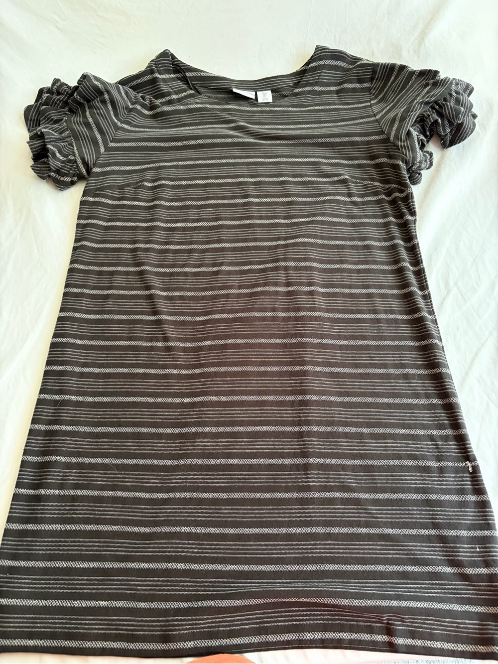 Tabitha Webb Women's Black White Striped Ruffle Sleeve Dress Size Large
